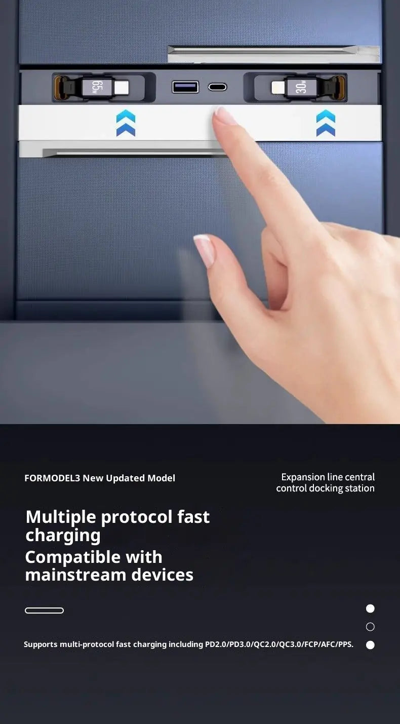 Slide-out Expansion Dock for Model 3/Y USB Charging for 2024-2026