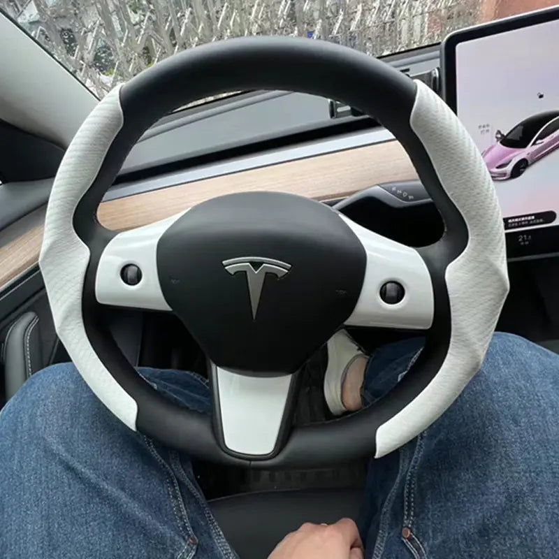 Tesla Model 3/Y Steering Wheel Cover with Carbon Fiber