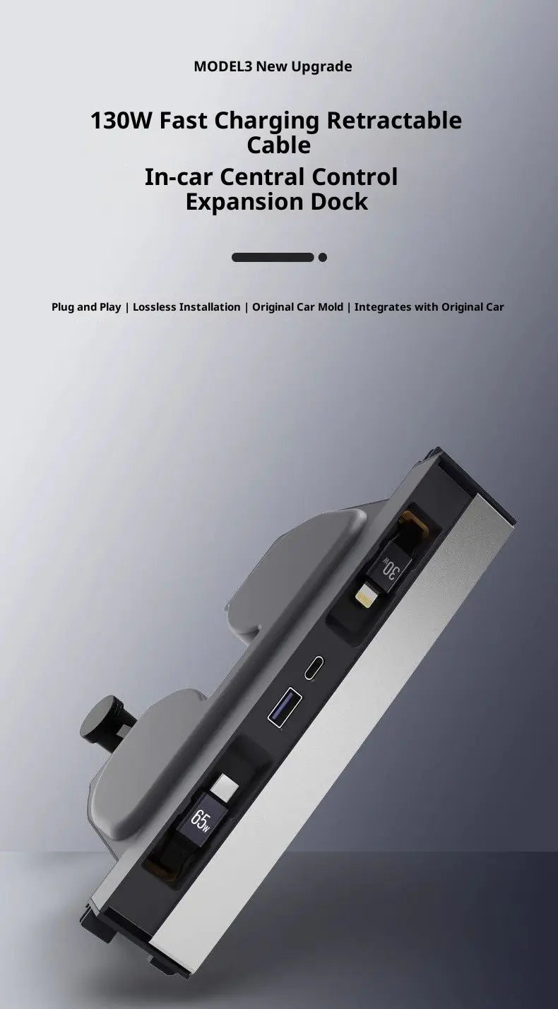 Slide-out Expansion Dock for Model 3/Y USB Charging for 2024-2026