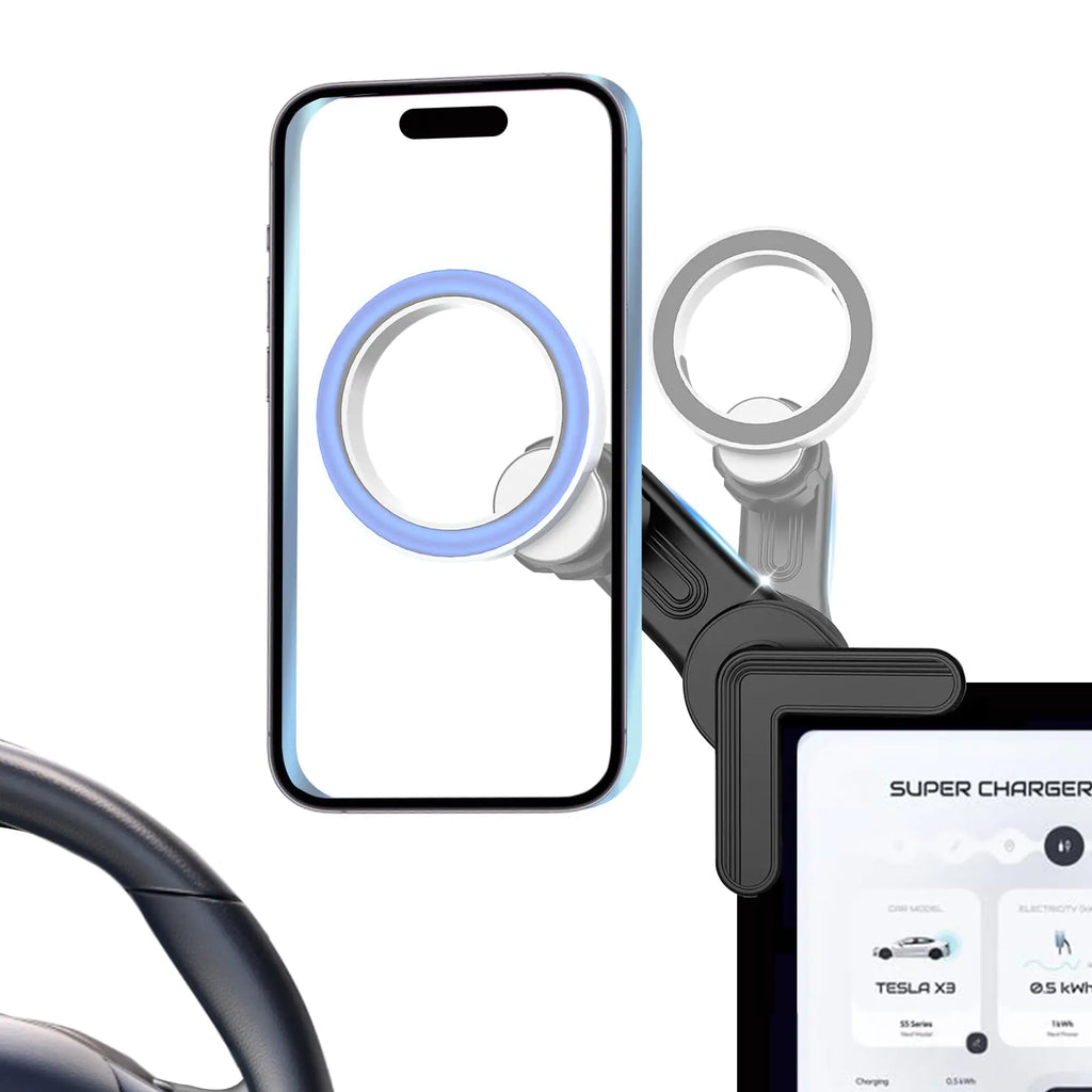Rurswrity Tesla Phone Mount Magnet Phone Holder for Tesla Model 3/Y/X/S Accessories for Tesla Screen Mount Car Phone Holder Adjusted 360 ° for iPhone 15/14/13/12 Android Attached Magnetic Ring